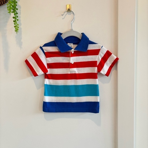 Knitite Other - Knitite Vintage 80's Boys Wide Striped Short Sleeve Polo Shirt Size 2 Made U.S.A